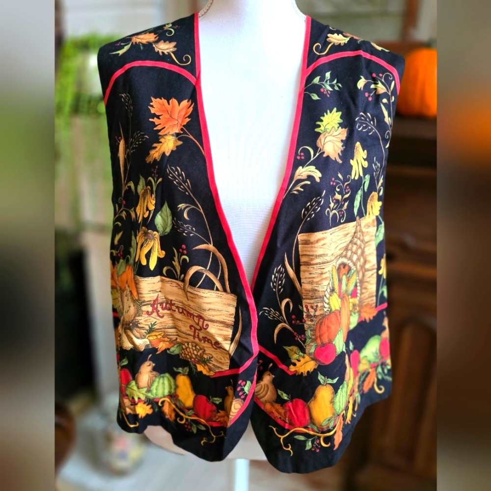 🍂🍁 Vintage Season Of Harvest Vest Fall Autumn Time Barn Farm Handmade